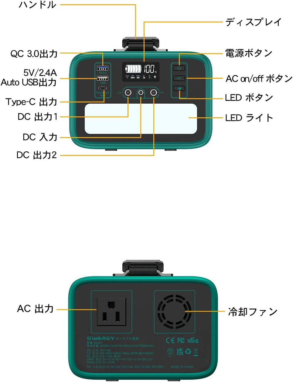 SWAREY_ポータブル電源 S2401_商品説明画像_08